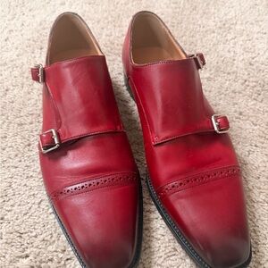 Men's Double Monk Strap Leather Dress Shoes - Red